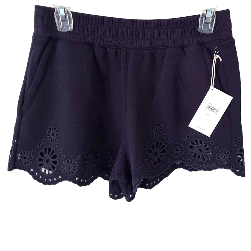 Splendid Scalloped Hem Eyelet Shorts French Terry Blue Brynn Pull On Size XS - Picture 2 of 7